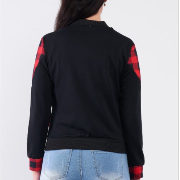 Buffalo Plaid Detachable Hood Zip Up Sweater Top - Picture 3 of 4